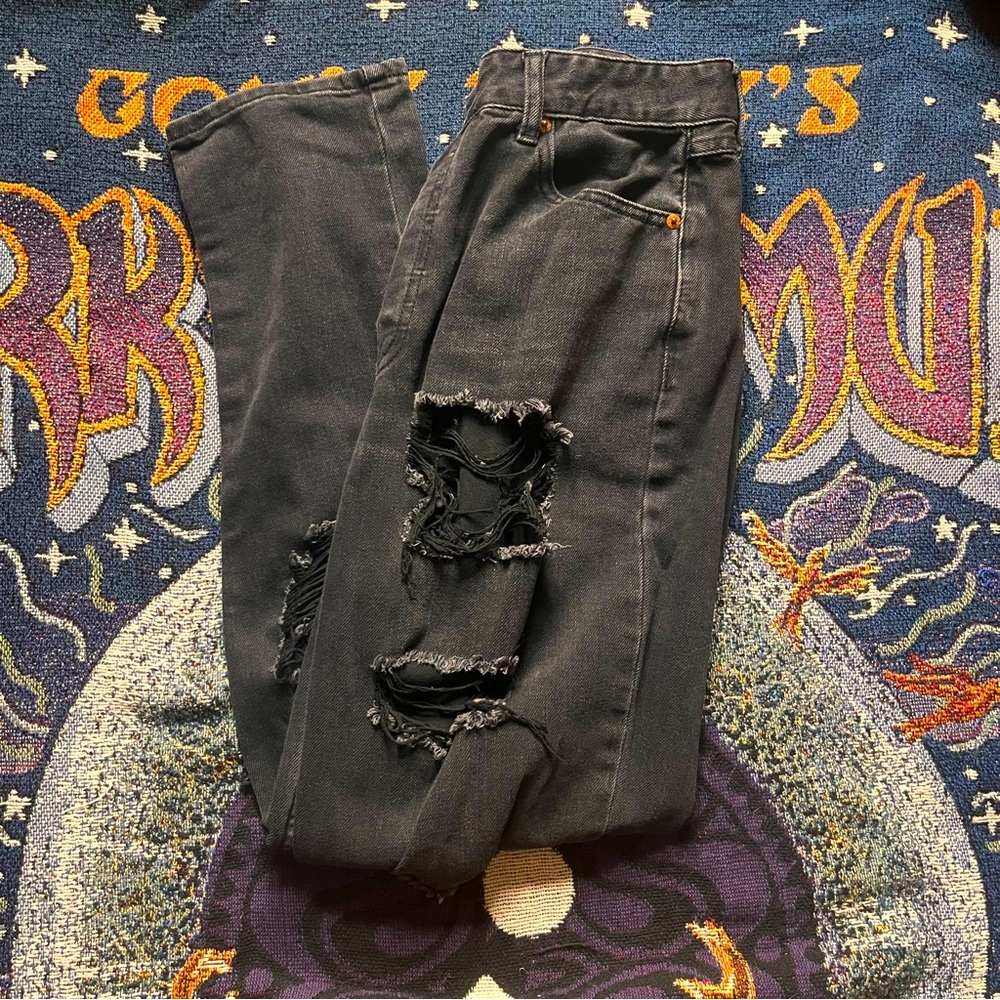 Black High-Rise Ripped Jeans